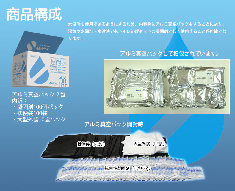 災害用トイレセット　保管場所を選べる耐水性マイレットWR-100　(トイレ100回分/ケース)　運賃込み